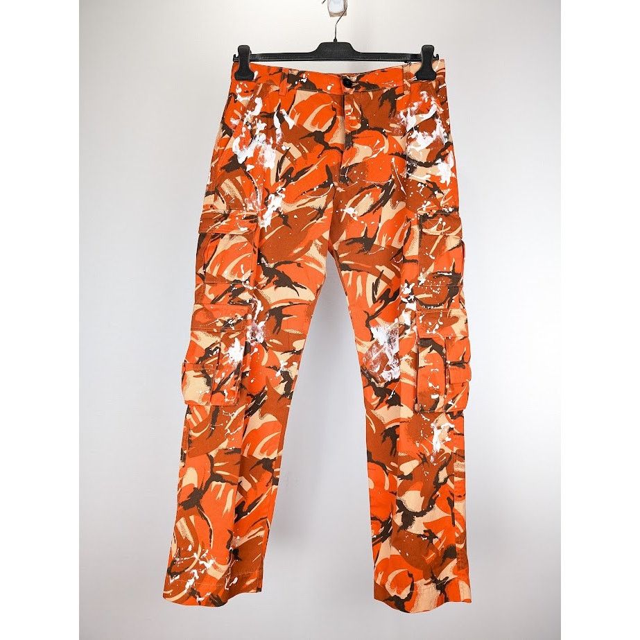 o1rshd1 Printed Cotton Twill Cargo Trousers in Orange
