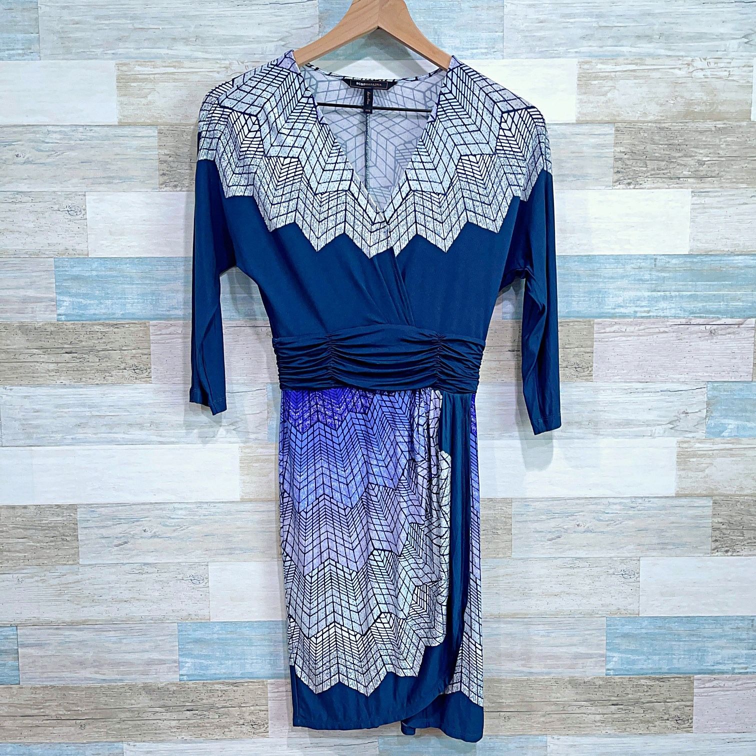 Bcbgmaxazria BCBGMaxAzria Ruched Waist Wrap Dress Blue Long Sleeve XXS Size XXS / US 00 / IT 34 - 1 Thumbnail