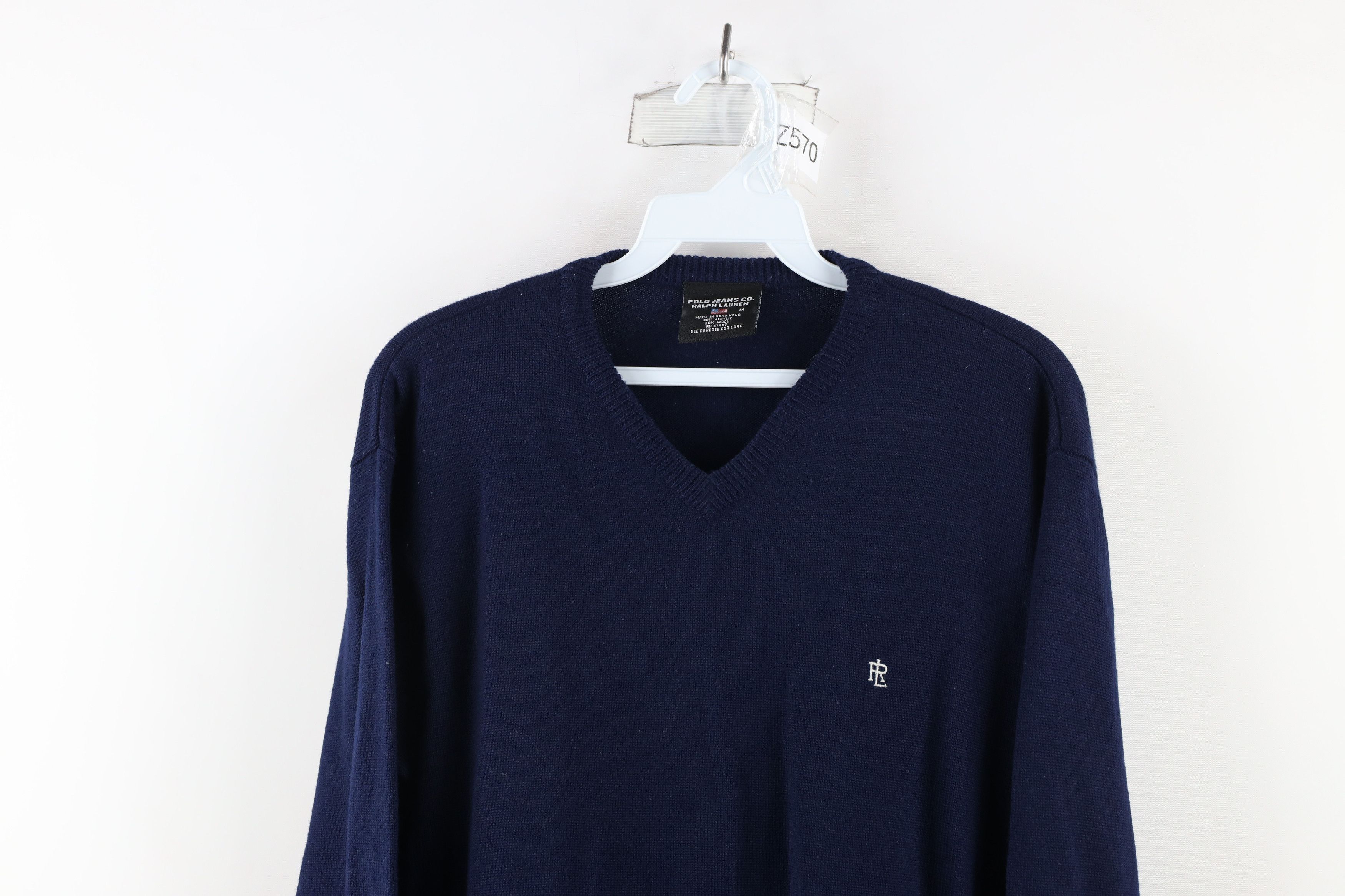 Ralph Lauren × Vintage Vintage 90s Ralph Lauren Knit V-Neck Sweater Navy Blue Size US M / EU 48-50 / 2 - 2 Thumbnail