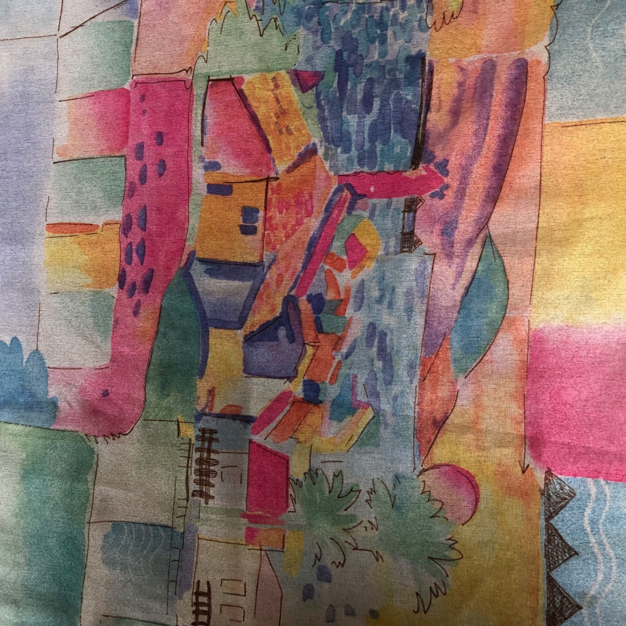 Vintage Vintage Basha Pastel Abstract Scenic Print Polyester Scarf Size ONE SIZE - 2 Thumbnail