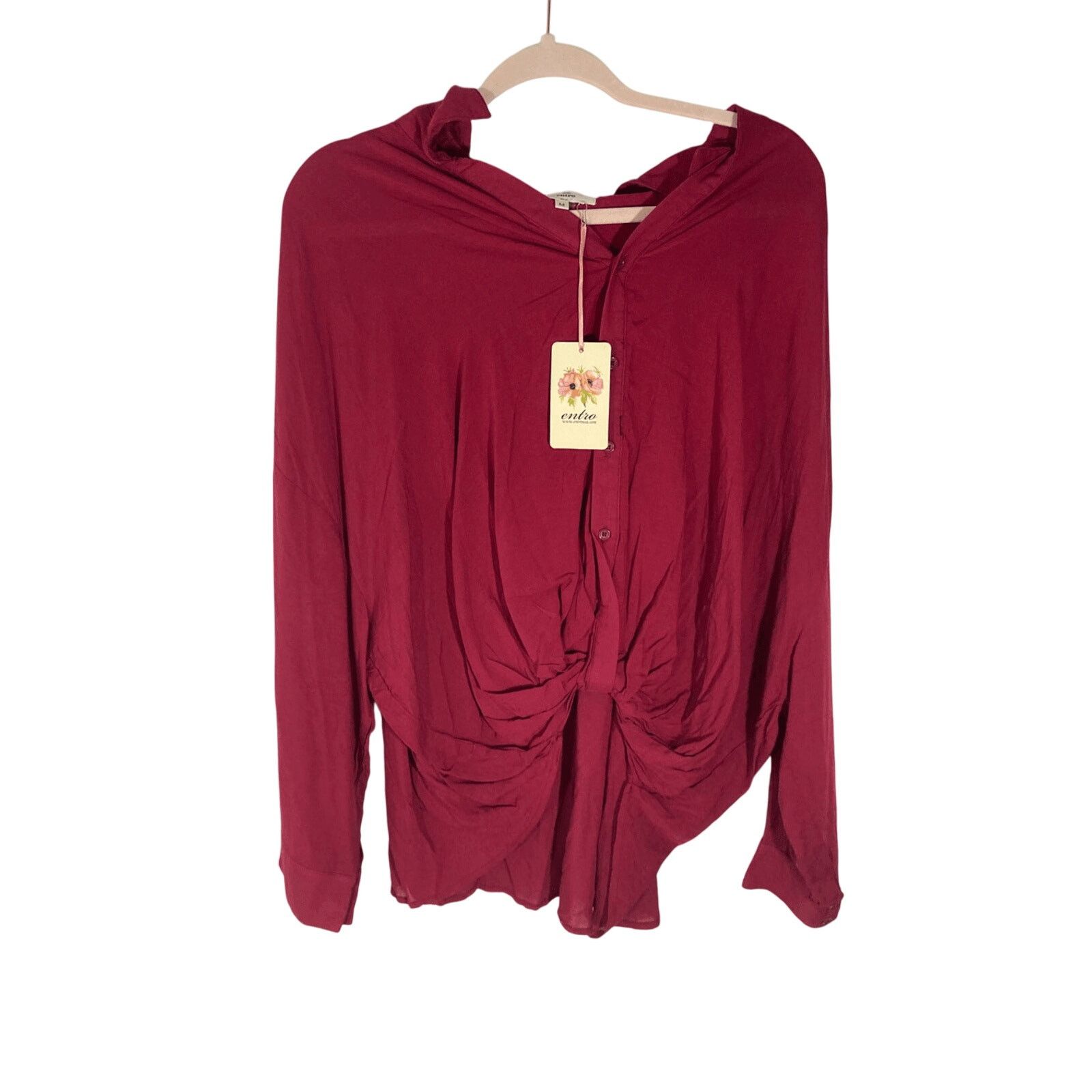 Other NWT Entro Front Tie Button Lagenlook Red Burgundy Top Size M / US 6-8 / IT 42-44 - 1 Thumbnail