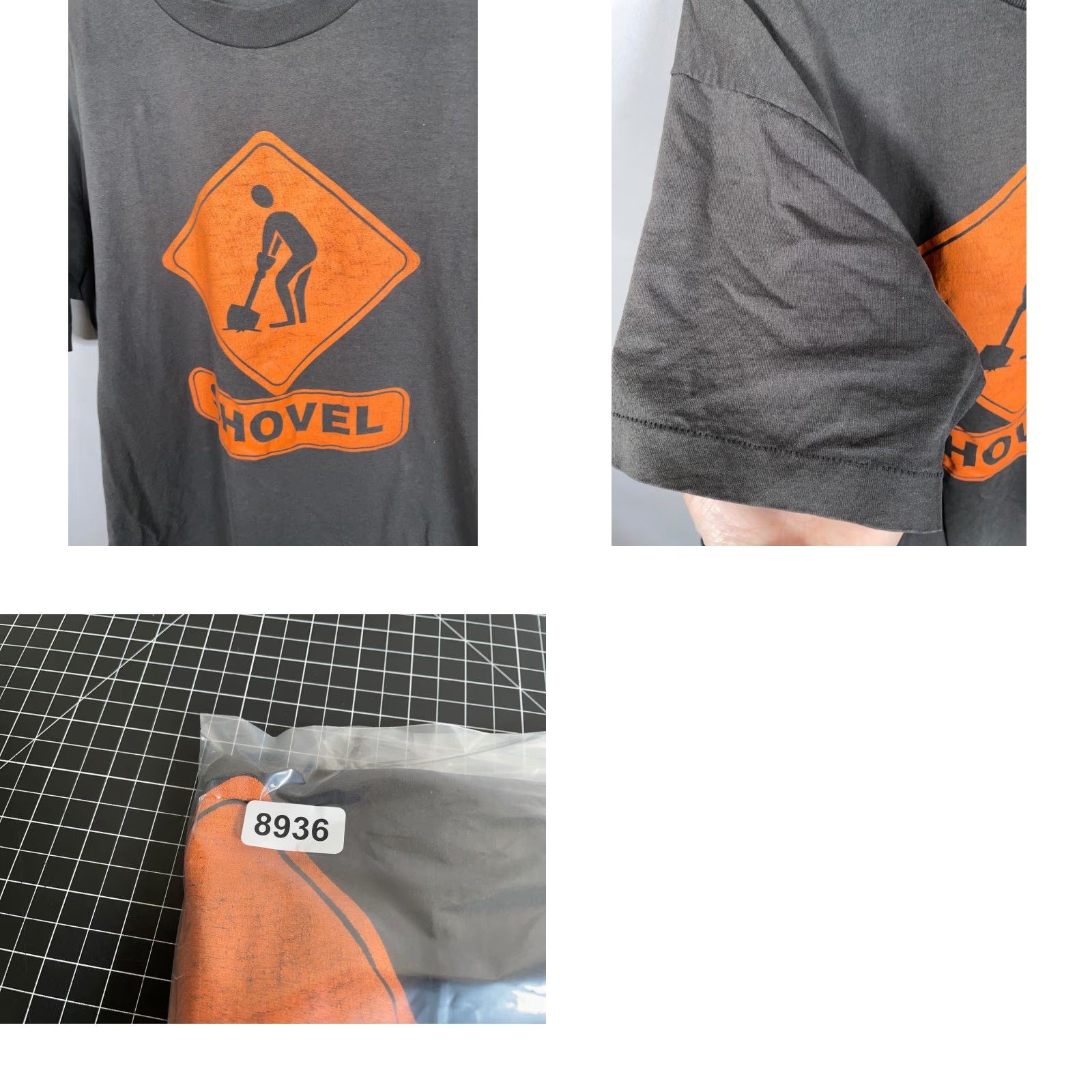 Fruit Of The Loom VINTAGE Fruit of the Loom T-Shirt Shovel Road Sign Adult XL Black 50-50 Cotton-Polyester Single Stitch 1990s Retro Mens Size US L / EU 52-54 / 3 - 8 Thumbnail