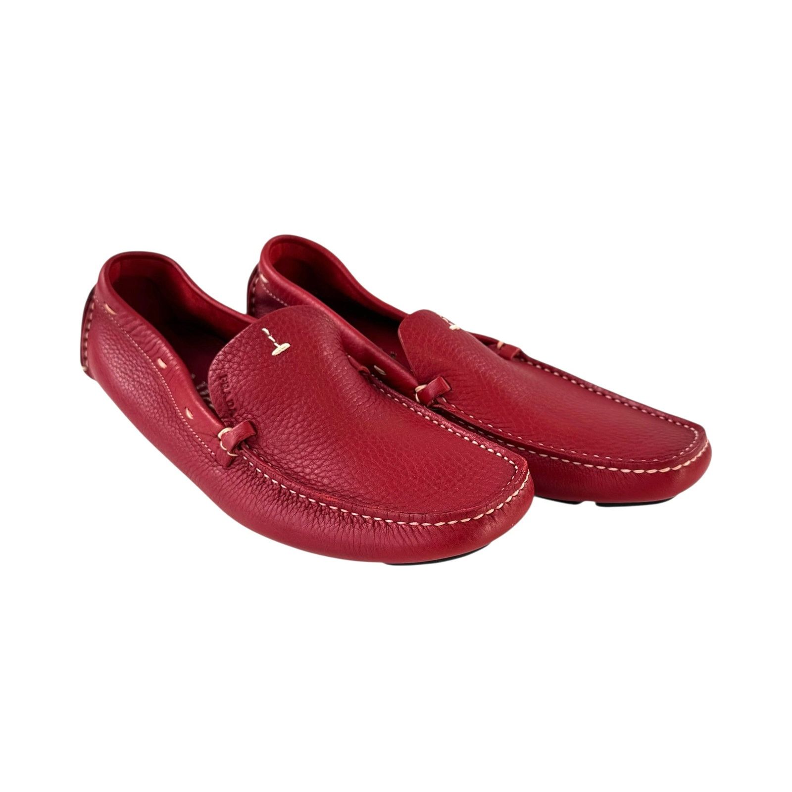Prada Prada Red Pebbled Leather Loafers Size US 7 / IT 37 - 2 Thumbnail