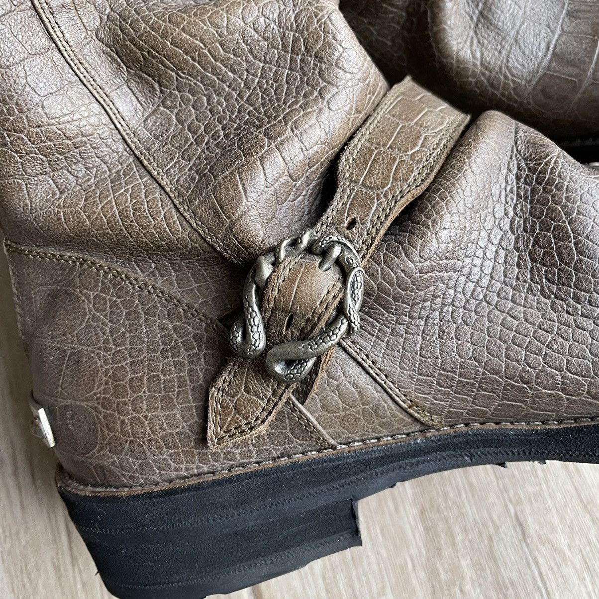14th Addiction Back Zip Serpent Buckle Croc Leather Granvill Engineer Boots Size US 9.5 / EU 42-43 - 3 Thumbnail