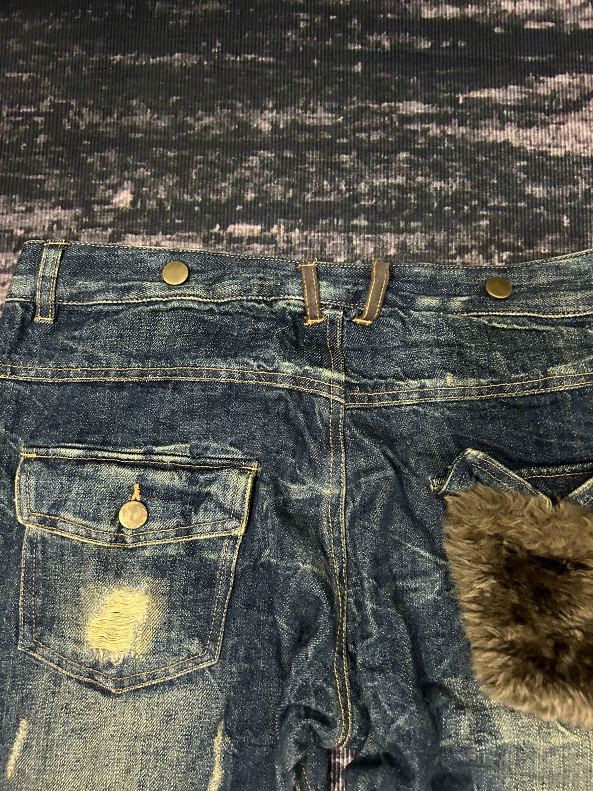 If Six Was Nine Japanese Brand Fur Pocket Back Ripped Jeans Size US 32 / EU 48 - 5 Thumbnail