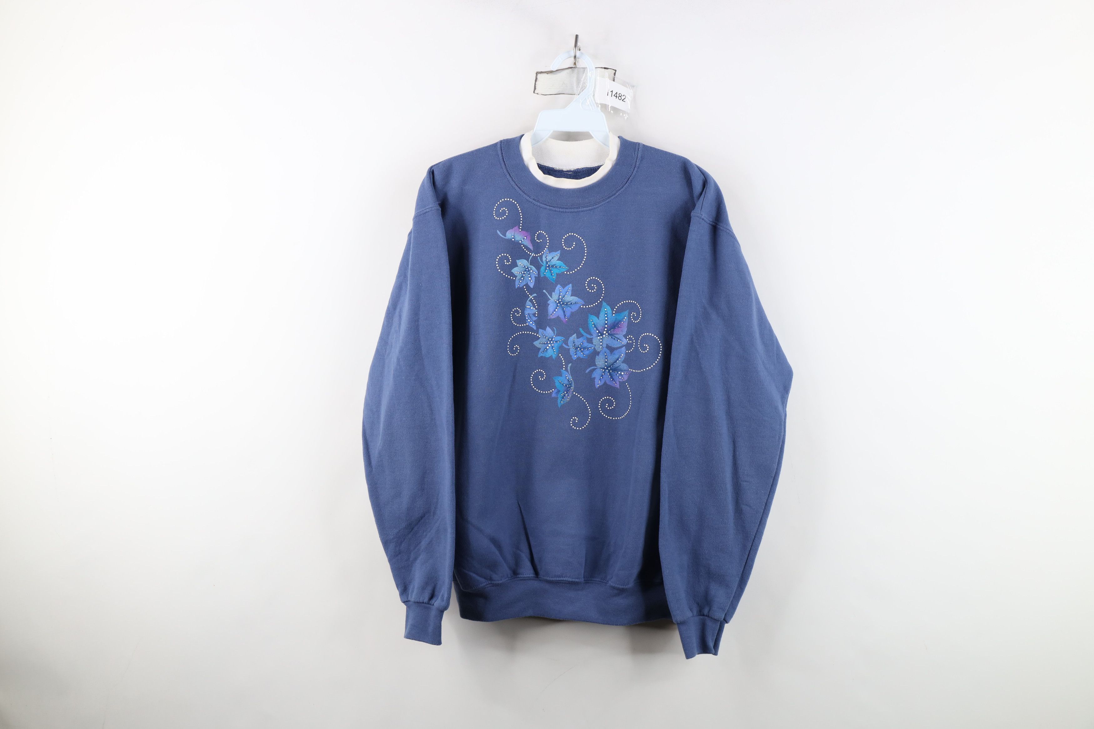 Vintage Vintage 90s Streetwear Nature Fall Leaf Sweatshirt Blue Size L / US 10 / IT 46 - 1 Thumbnail