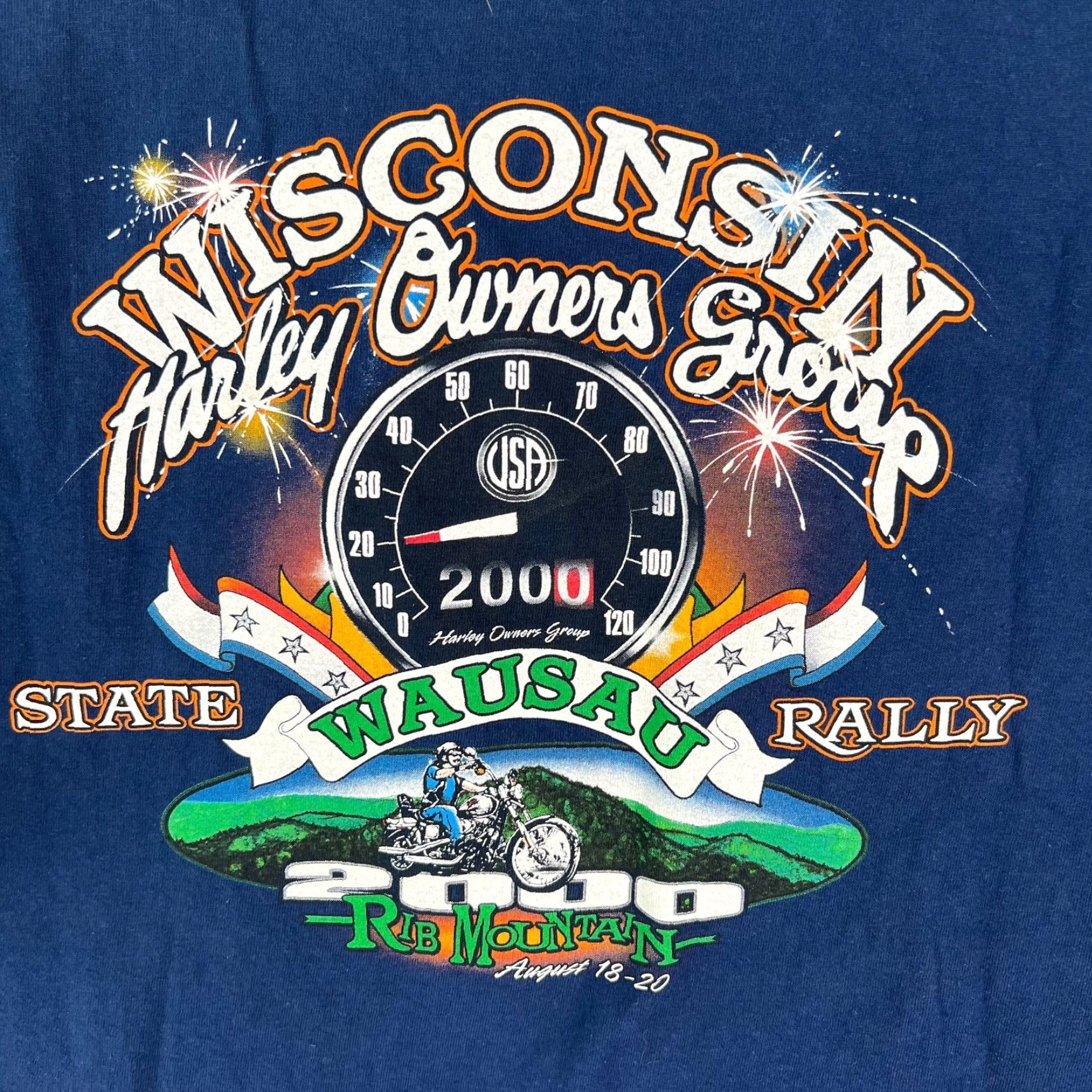 Hanes VINTAGE Wisconsin Harley Owners Group Wausau State Rally 2000 Mens Blue T Shirt Size 2XL Size US XXL / EU 58 / 5 - 2 Thumbnail
