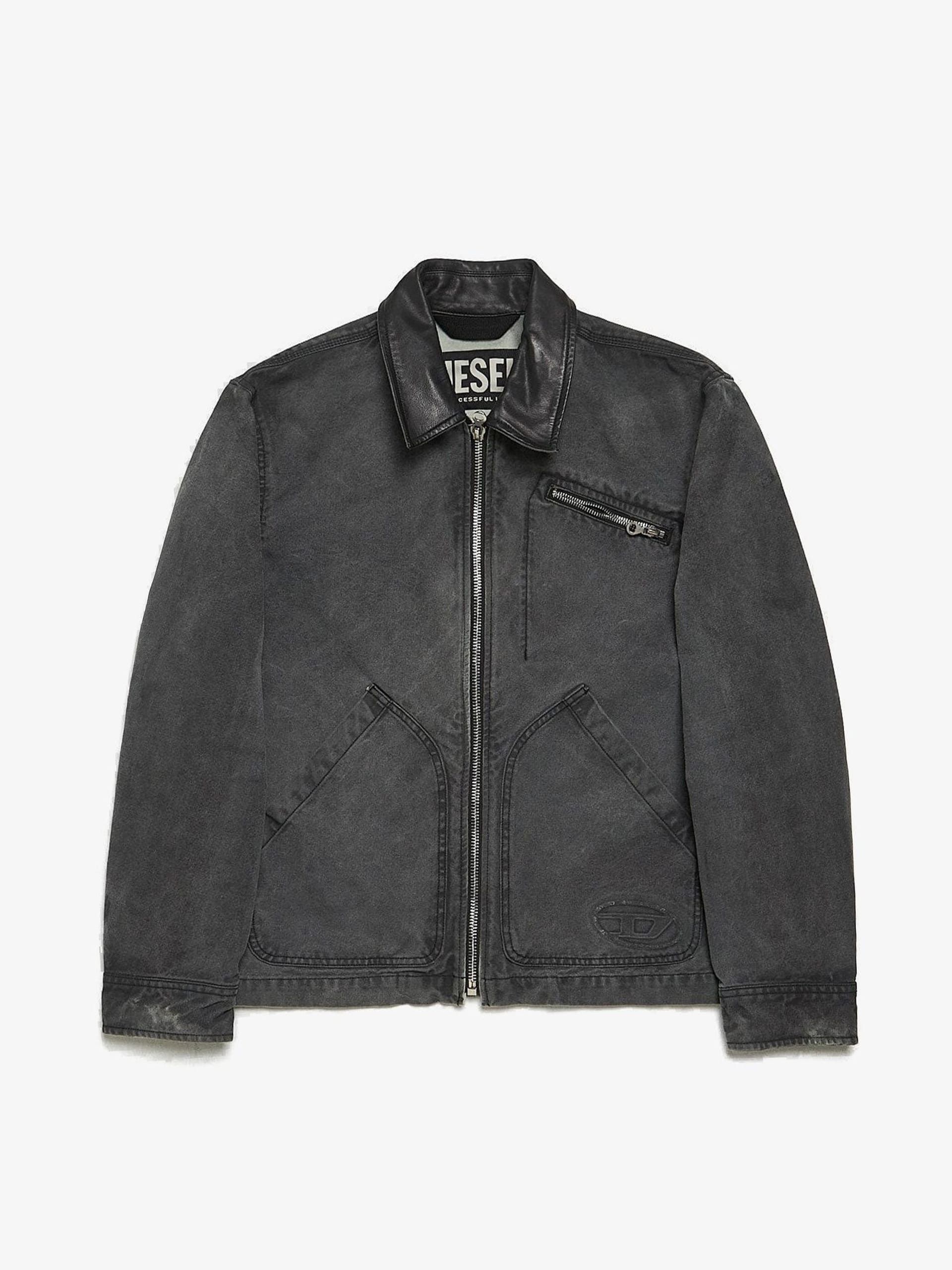 Diesel Gray Washed Leather Collar Zipped Denim Jacket Size US M / EU 48-50 / 2 - 1 Thumbnail