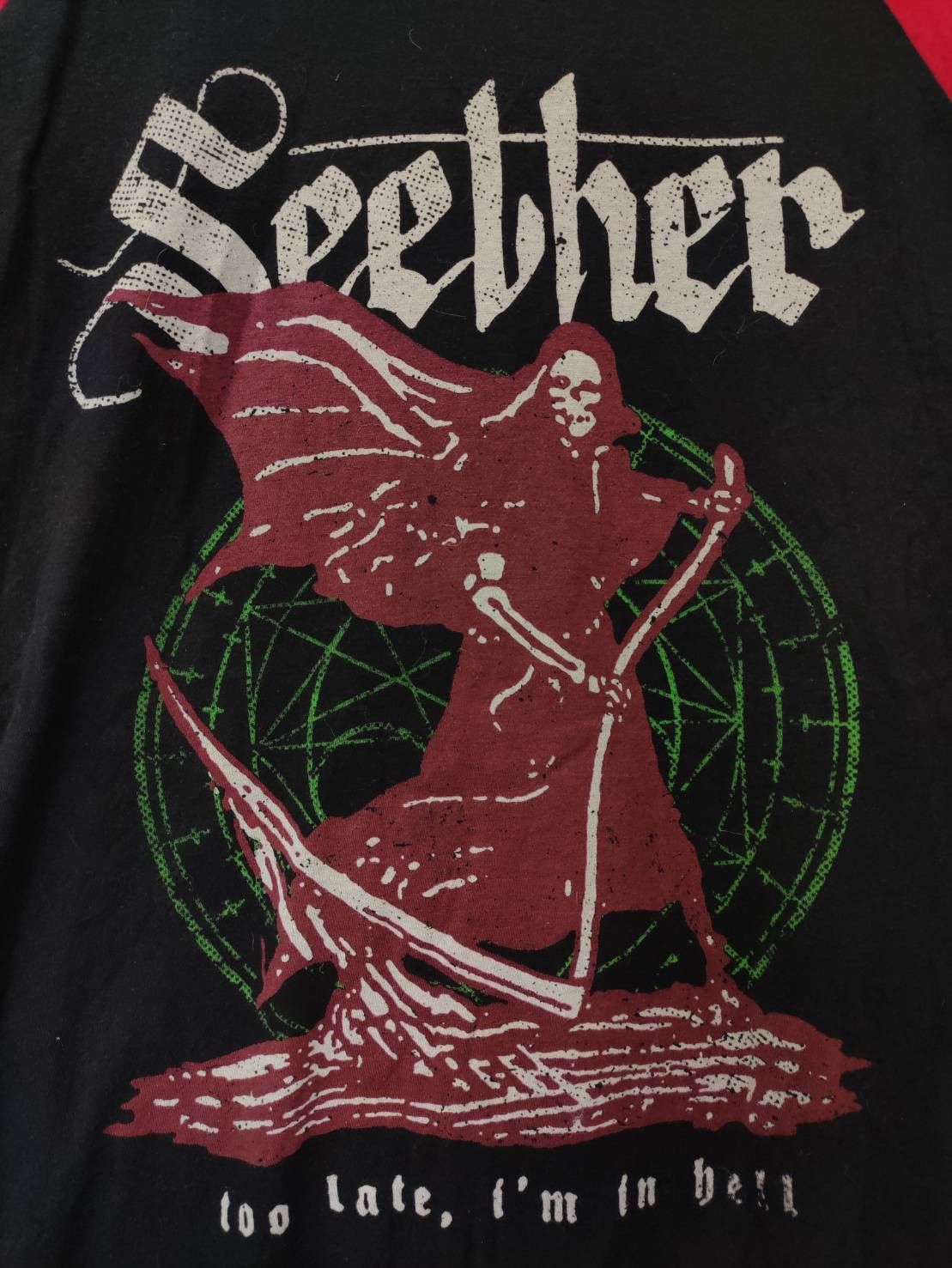 Band Tees Seether Band " Grim Reaper " Raglan 3/4 Sleeve T-Shirt Size US M / EU 48-50 / 2 - 3 Thumbnail
