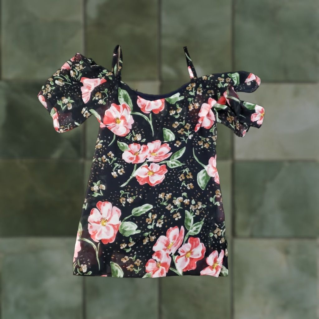 Vintage Cabi Top Tunic Womens XS Blue Lined Cold Shoulder Straps Floral Lightweight Size XS / US 0-2 / IT 36-38 - 1 Thumbnail