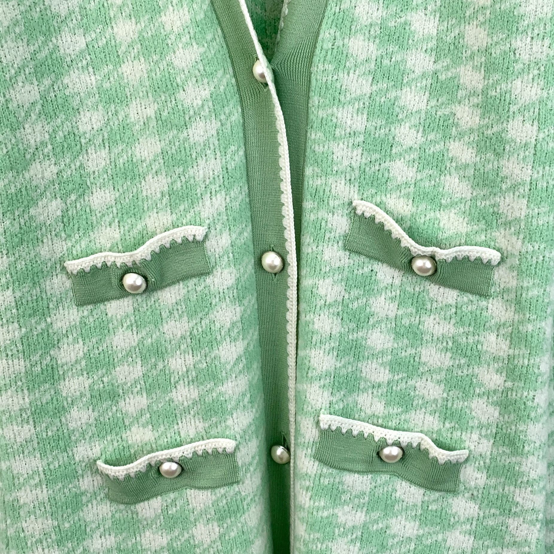 Miu Miu Miu Miu Green Checkered Knitted Cardigan Jacket With Pearl D Size M / US 6-8 / IT 42-44 - 6 Thumbnail