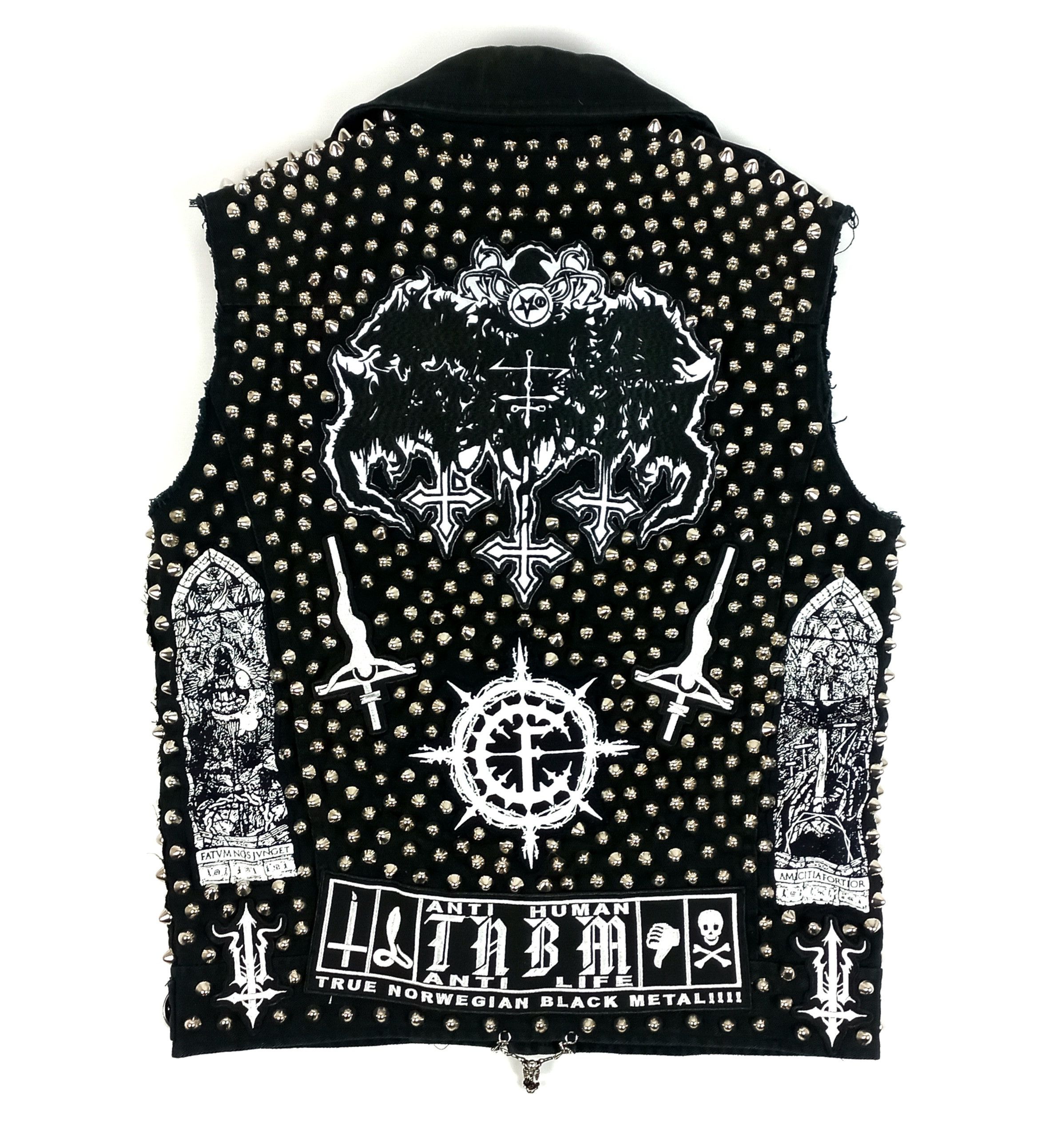 Pre-owned Custom Jacket X Rock Band Custom Black Metal Denim Vest Battle Vest Battle Jacket (size Medium)