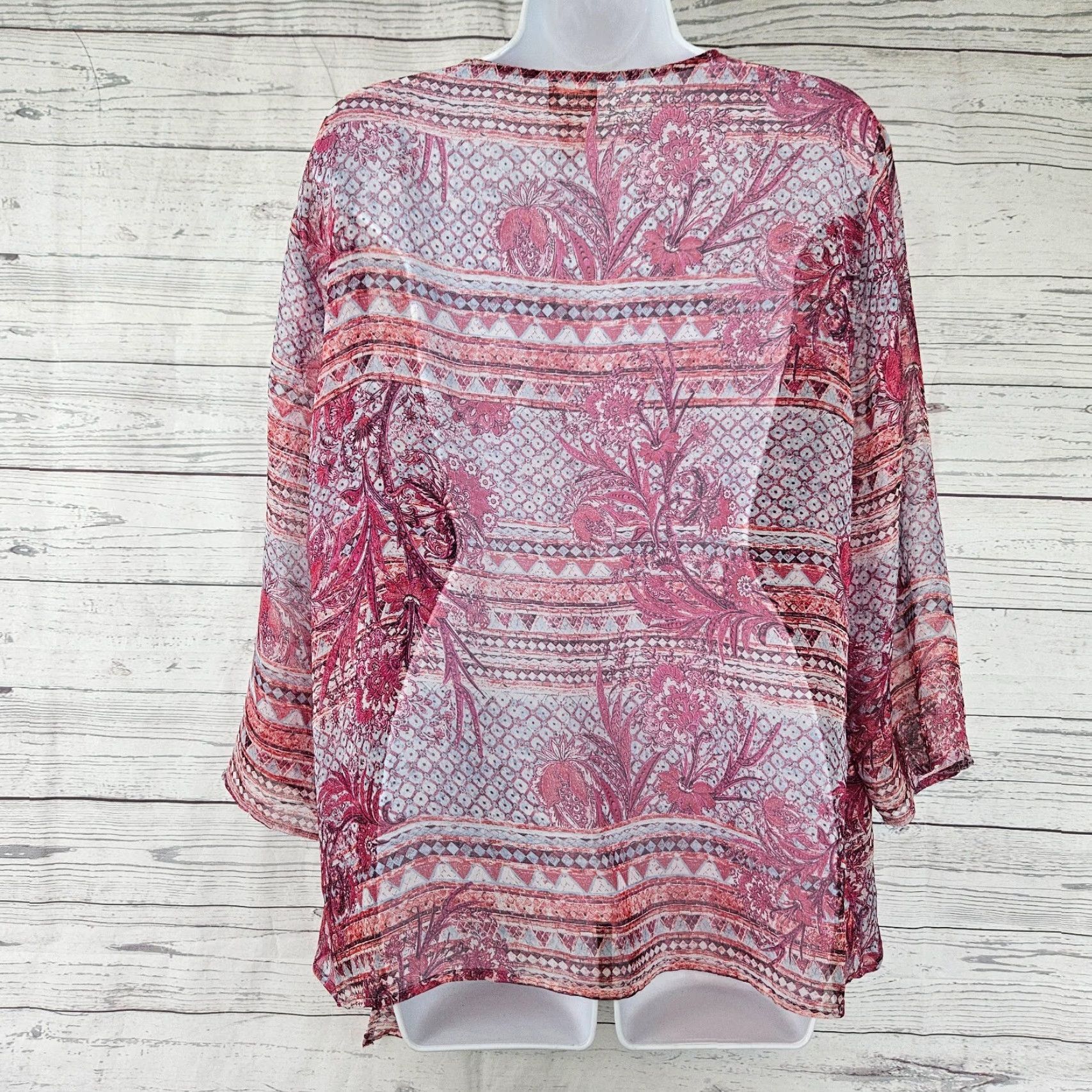 Vintage Chicos Womens Top XL Pink Blue Floral Semi Sheer 3/4 Sleeve Blouse Womens Size XL / US 12-14 / IT 48-50 - 3 Thumbnail