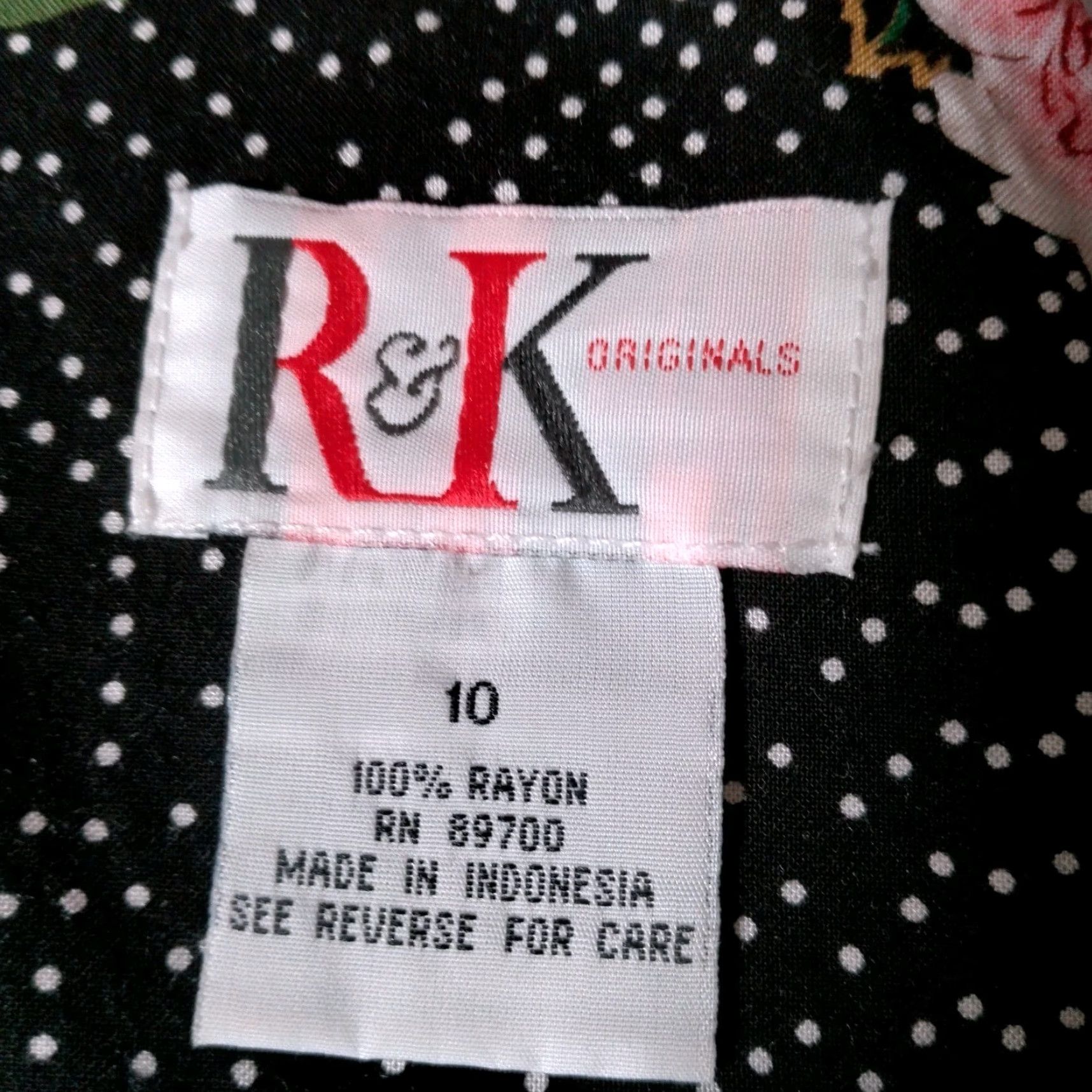 Vintage VINTAGE 1990s R&K Originals Maxi Dress Black Polka Dot Pink Floral Rayon Long Size L / US 10 / IT 46 - 4 Thumbnail