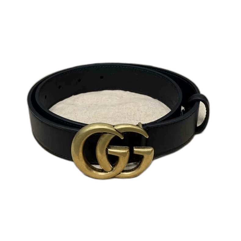 Gucci New Gucci Black Leather Belt with Gold Buckle Size ONE SIZE - 1 Thumbnail