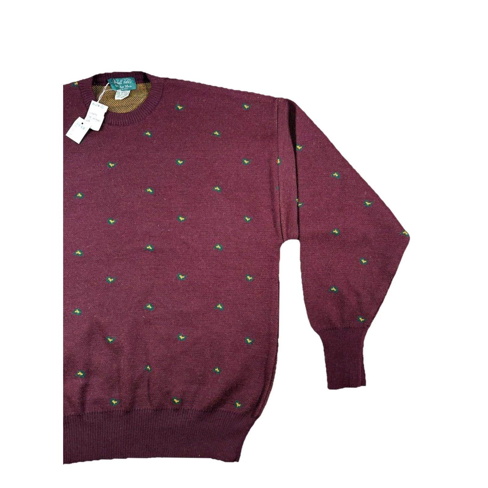 Vintage VINTAGE Marshall Field’s Men’s Wool Sweater Burgundy Geometric Crew Neck L Regular Knit Italy 90s Retro Preppy Pullover Mens Size US L / EU 52-54 / 3 - 3 Thumbnail
