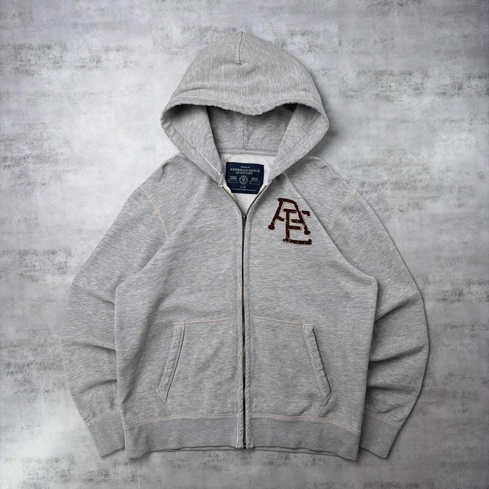 American Eagle Outfitters Y2K Grey American Eagle Grunge Heavyweight Zip Up Hoodie Size US L / EU 52-54 / 3 - 1 Thumbnail