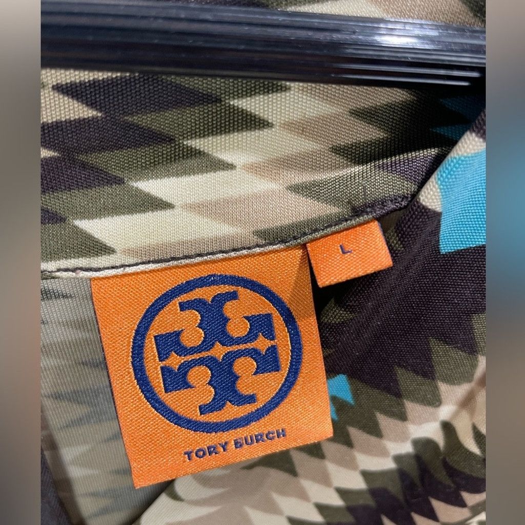 Tory Burch Tory Burch 100% Silk Brown Aztec V Neck Midi Dress Size L Size L / US 10 / IT 46 - 4 Thumbnail
