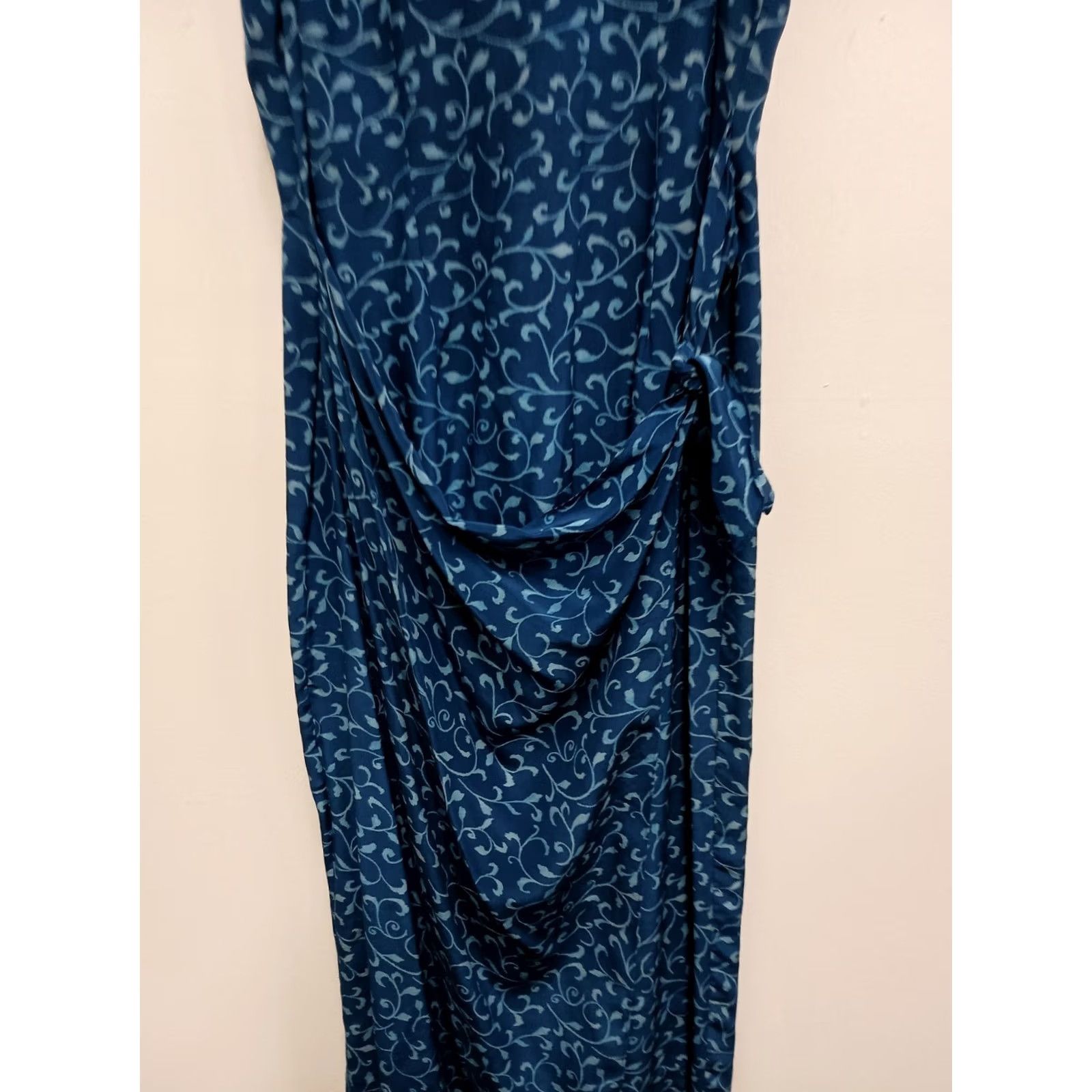 Vintage VINTAGE August Hale Wrap Dress 10 Blue Silk Floral Sleeveless Midi Casual Dress Size L / US 10 / IT 46 - 3 Thumbnail