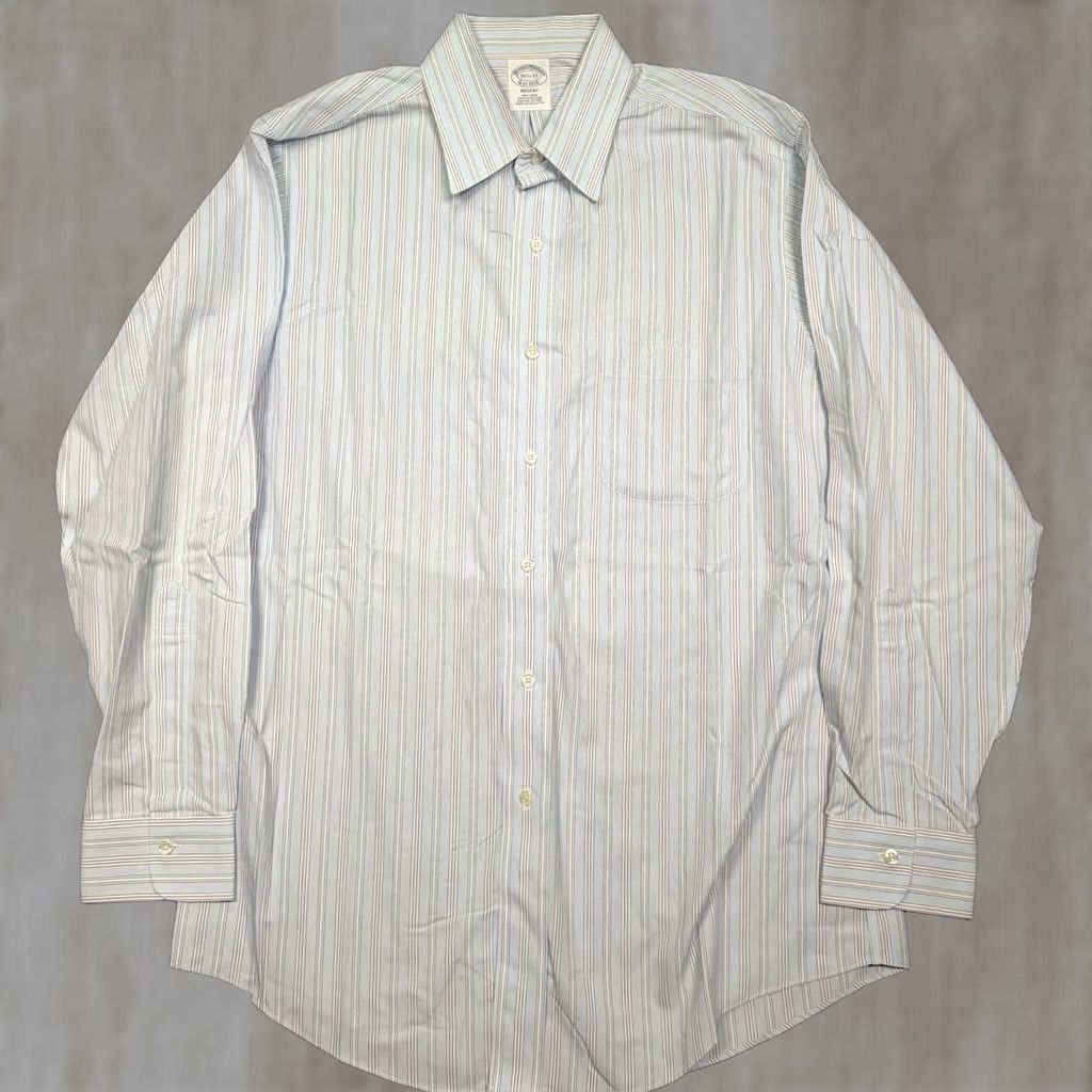 Brooks Brothers Brooks Brothers Shirt Mens Light Blue Regent Striped Supima Non Iron 15.5 / 33 Size US L / EU 52-54 / 3 - 1 Thumbnail