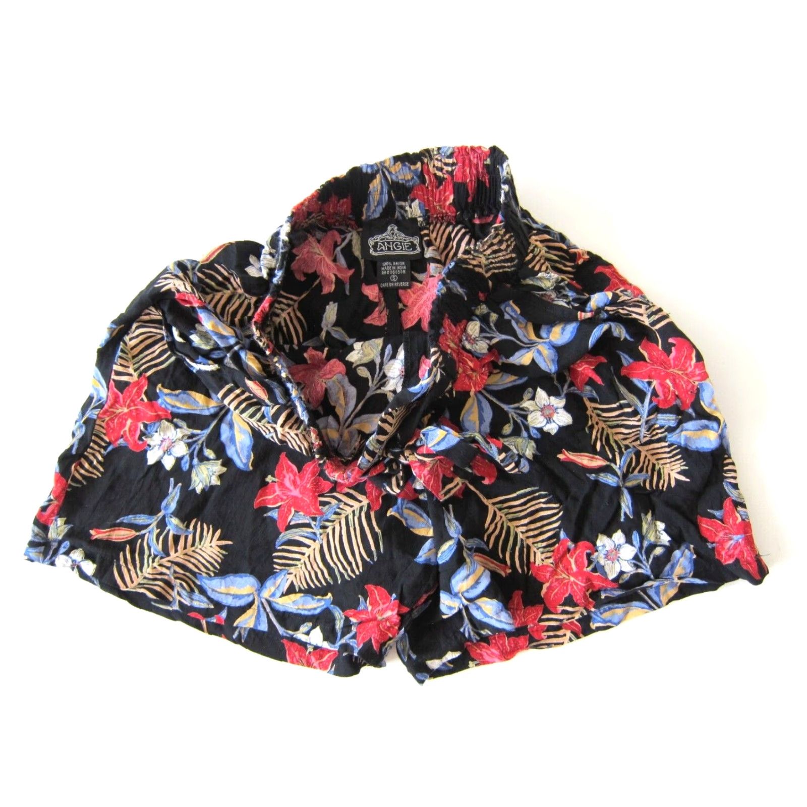 Vintage Angie 100% Rayon Black Blue Red Pink Floral Pocket High Rise Waist Short Small Women XS-Size? Size 28" / US 6 / IT 42 - 7 Thumbnail
