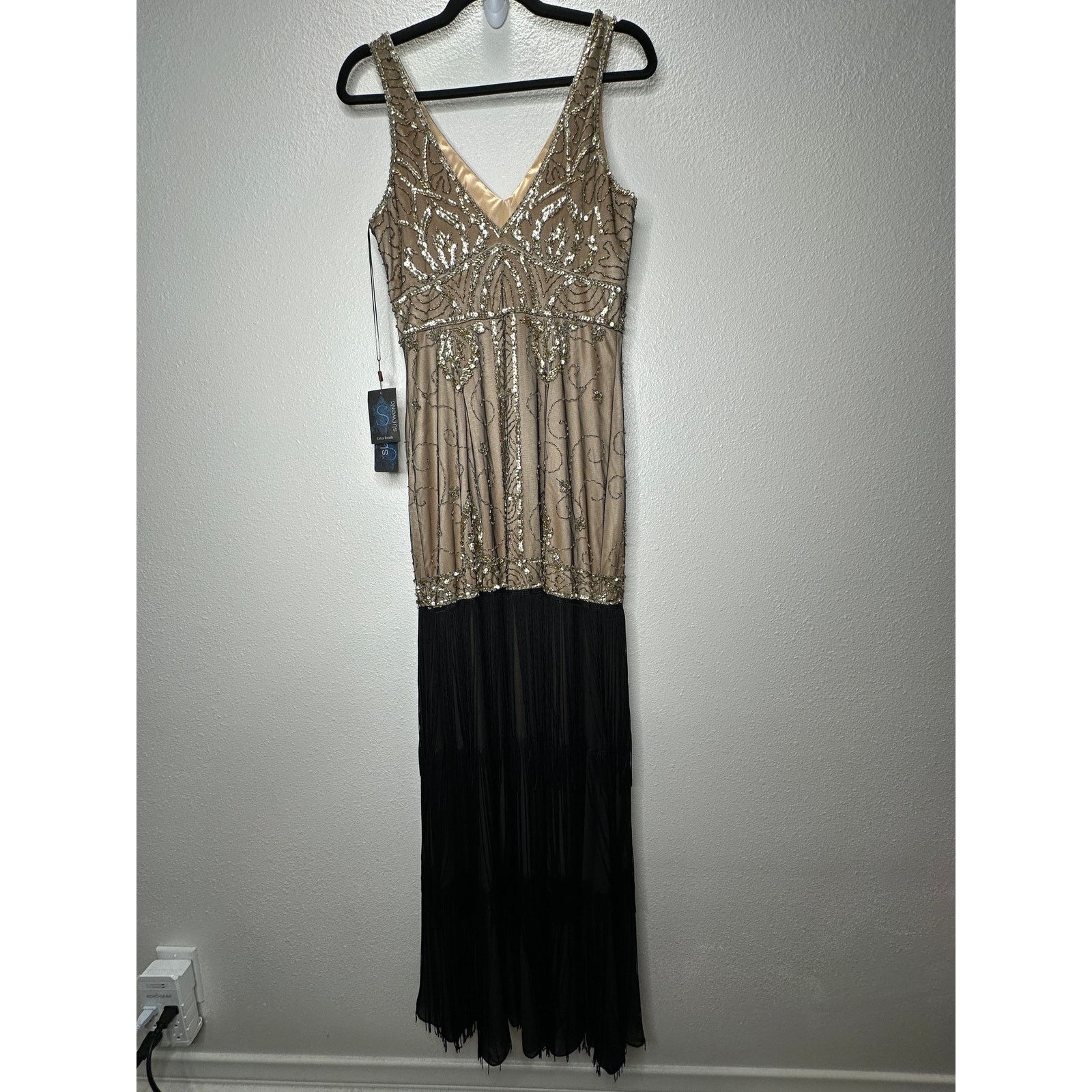 Other NWT Sue Wong Beaded Gold Top Black Fringe Bottom Dress 8 Size M / US 6-8 / IT 42-44 - 9 Thumbnail