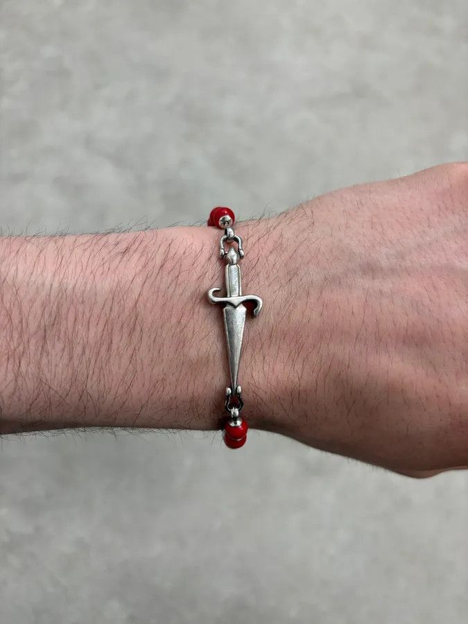 Vintage 2000s Cesare Paciotti Dagger Red Pearls Silver Bracelet Size ONE SIZE - 4 Thumbnail