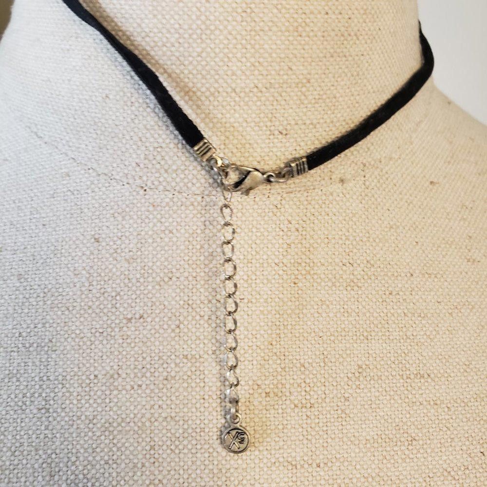 Designer Black Crystal Circular Silver Tone Necklace 18" Size ONE SIZE - 4 Thumbnail