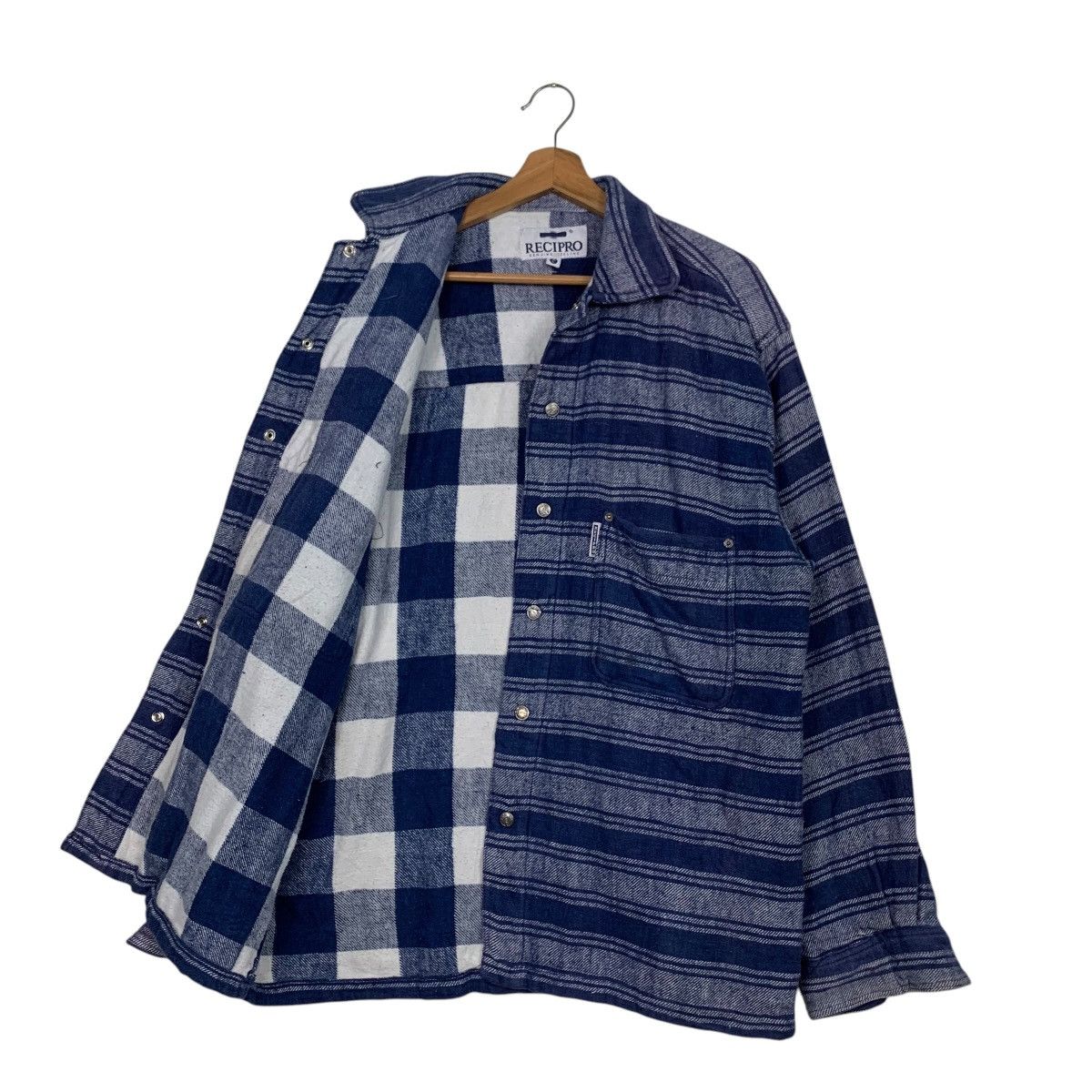 Vintage 90's RECIPRO Blue Stiped Flannel Jacket #2779-C125 Size US L / EU 52-54 / 3 - 10 Thumbnail