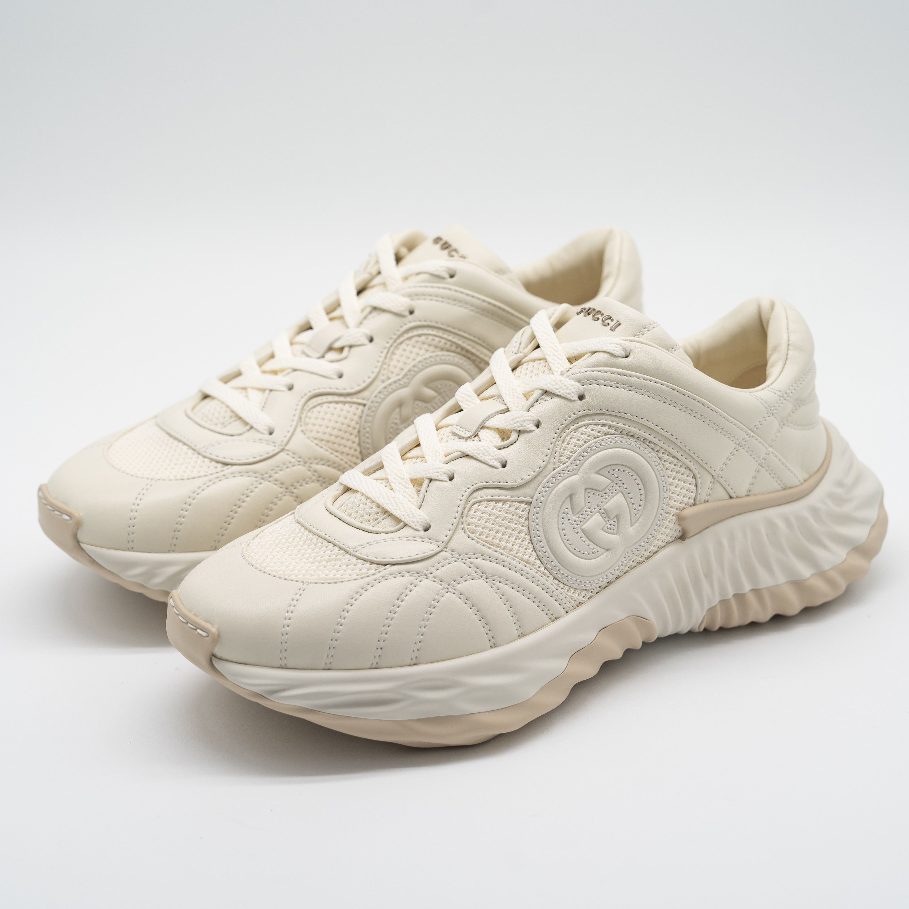 10us Gucci Ripple Sneakers Off White GG Leather Interlocking