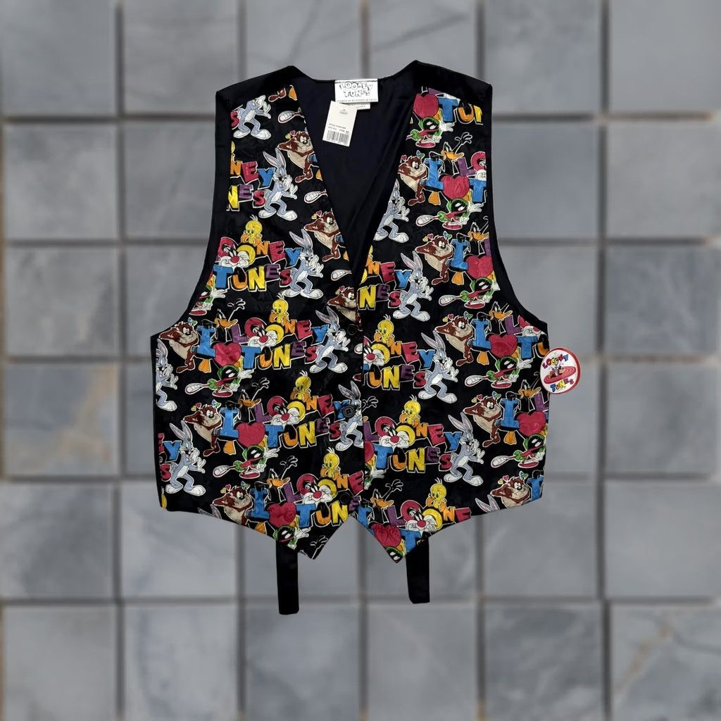 Disney VINTAGE Looney Tunes Vest Mens One Size Black Cartoon Characters Novelty 90s Size US M / EU 48-50 / 2 - 1 Thumbnail