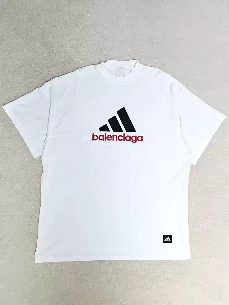 BALENCIAGA 23ss x adidas 3 stripe logo print short sleeve t