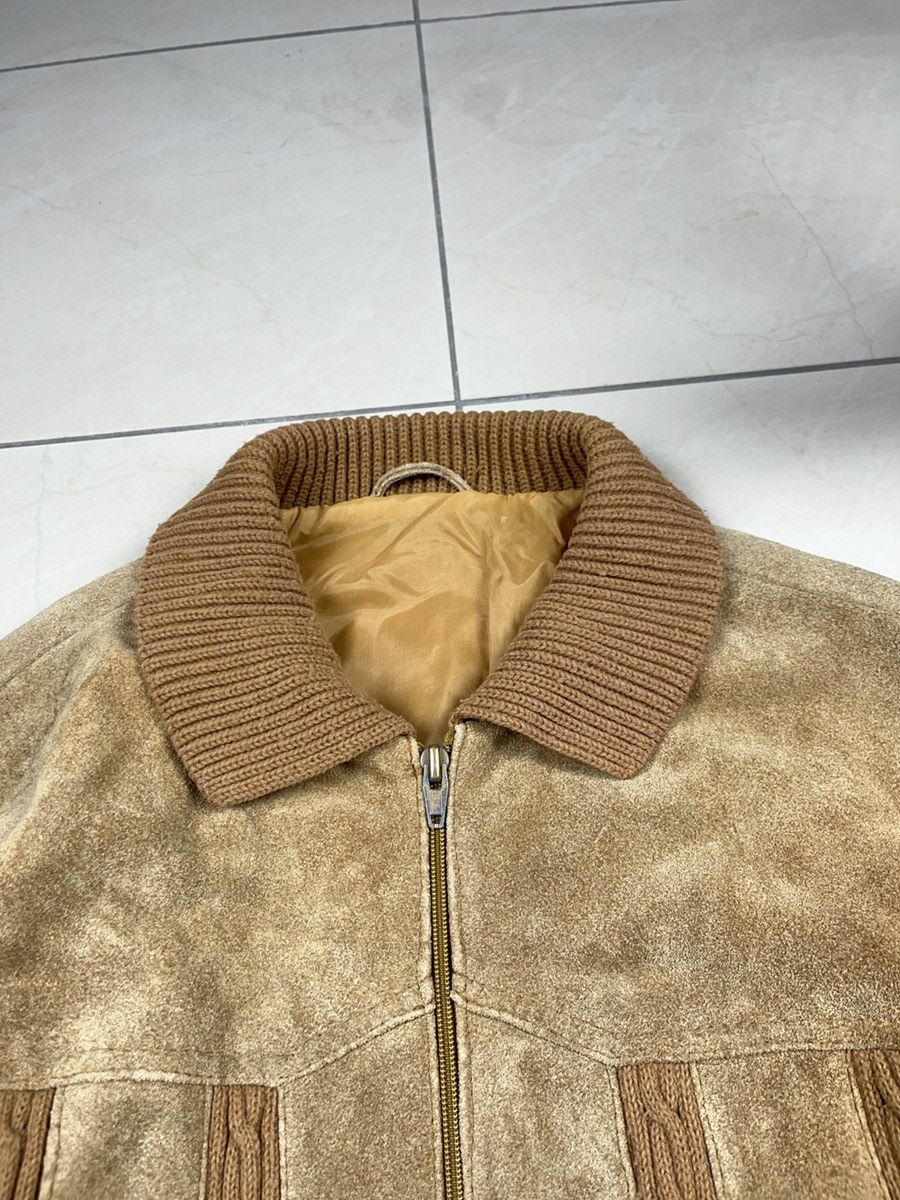 Genuine Leather ➕ vintage 70s wool cable knit suede leather jacket old money Size US L / EU 52-54 / 3 - 4 Thumbnail