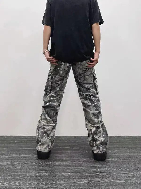 VIBE Retro camouflage irregular raw edge work jeans Size US 32 / EU 48 - 3 Thumbnail