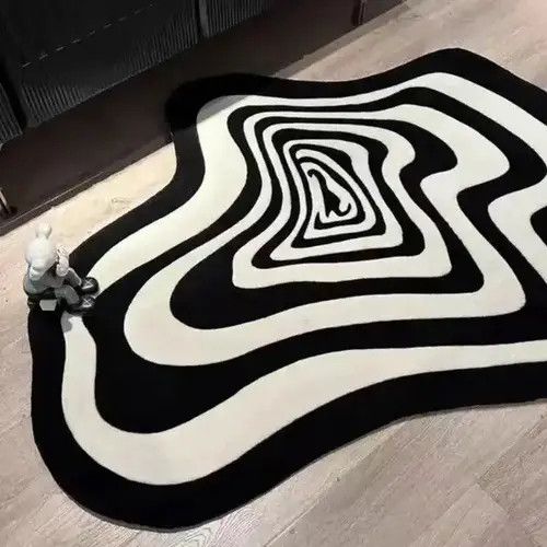 Japanese Brand × Vintage Creative Black White Striped Living Room Carpet 50x80cm Size ONE SIZE - 3 Thumbnail