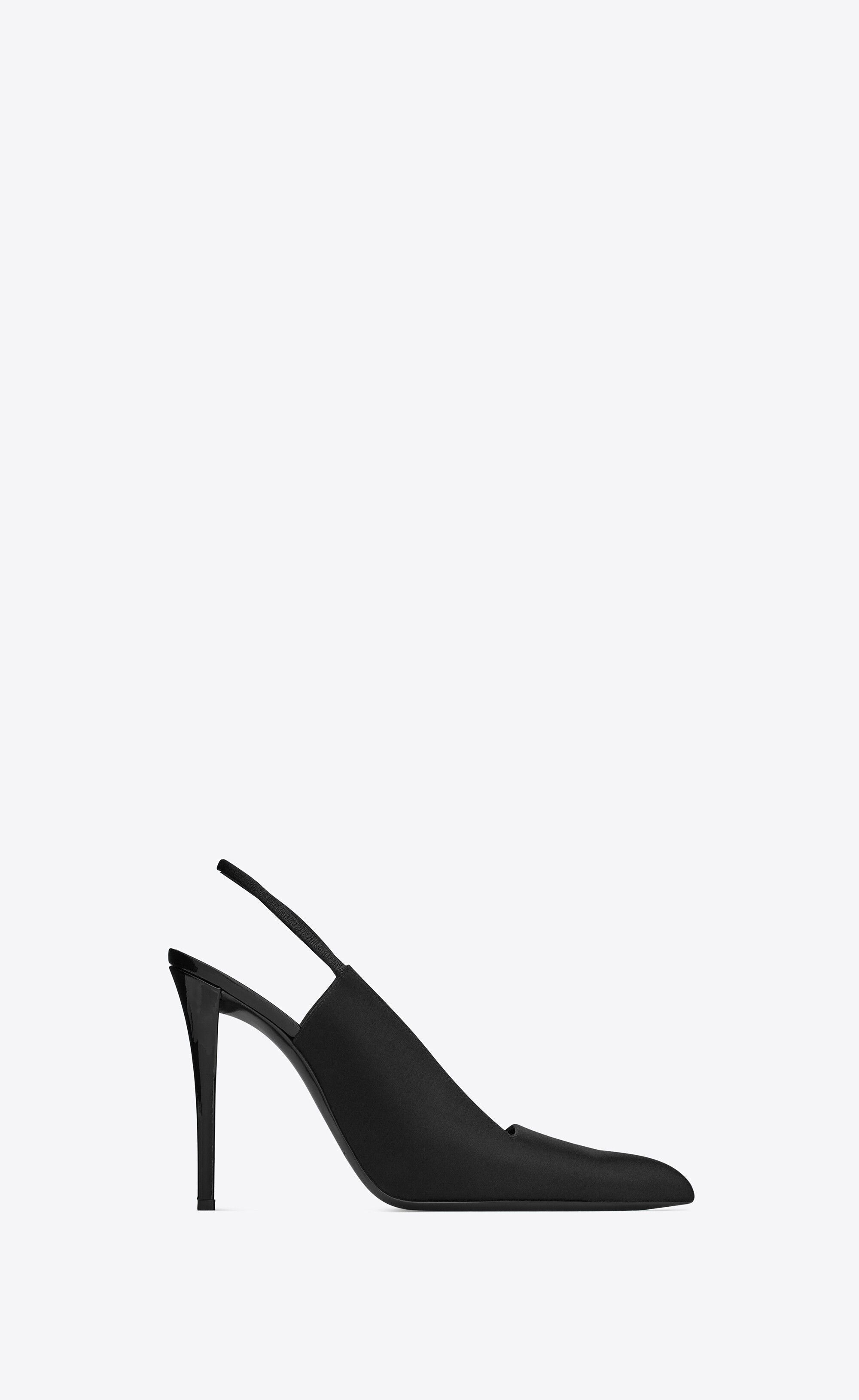 Saint Laurent Paris raven slingback pumps in satin crepe Size US 12 / IT 42 - 1 Thumbnail