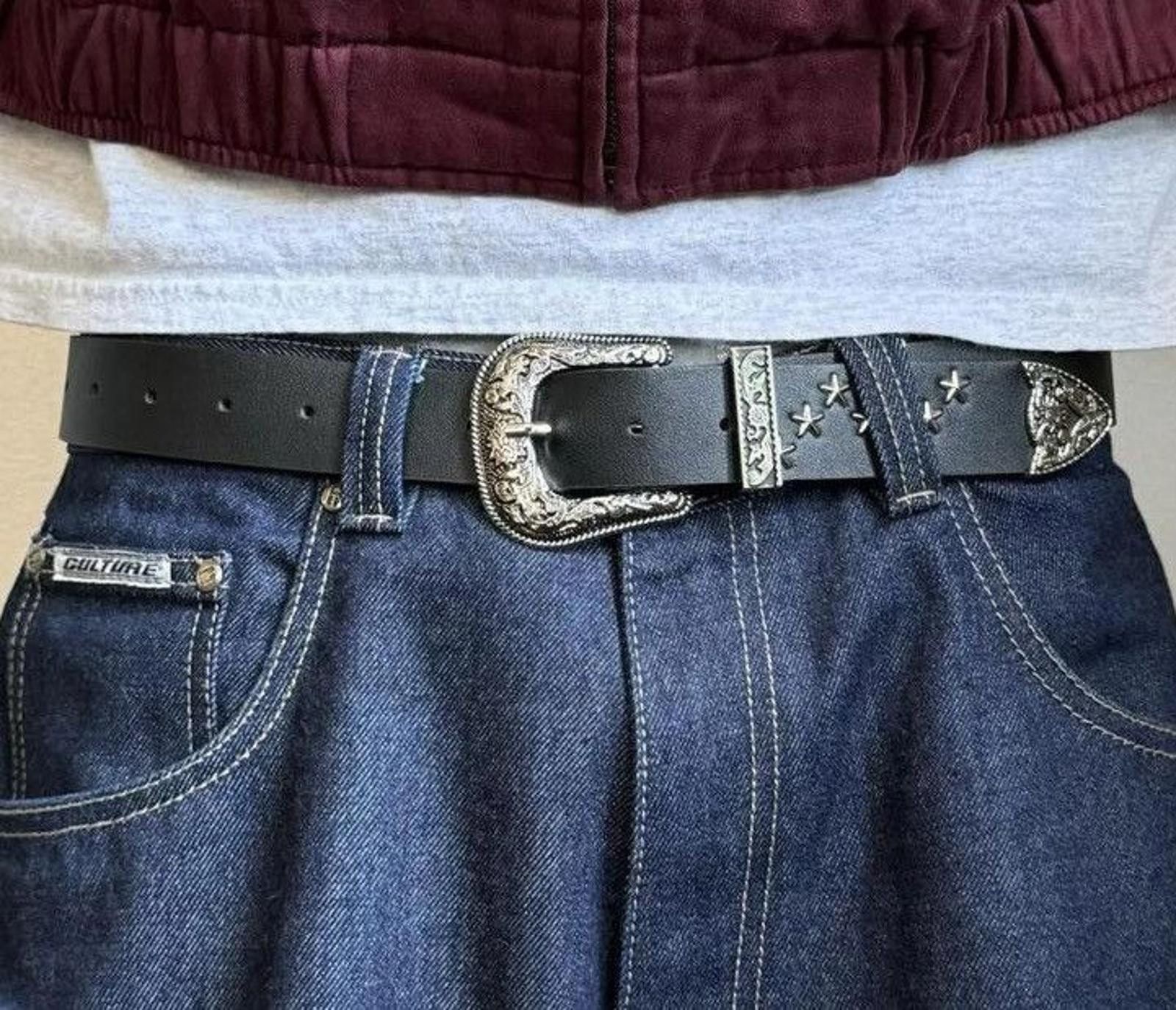 Other Stylish Black Western Belt with Silver Buckle Size ONE SIZE - 6 Thumbnail