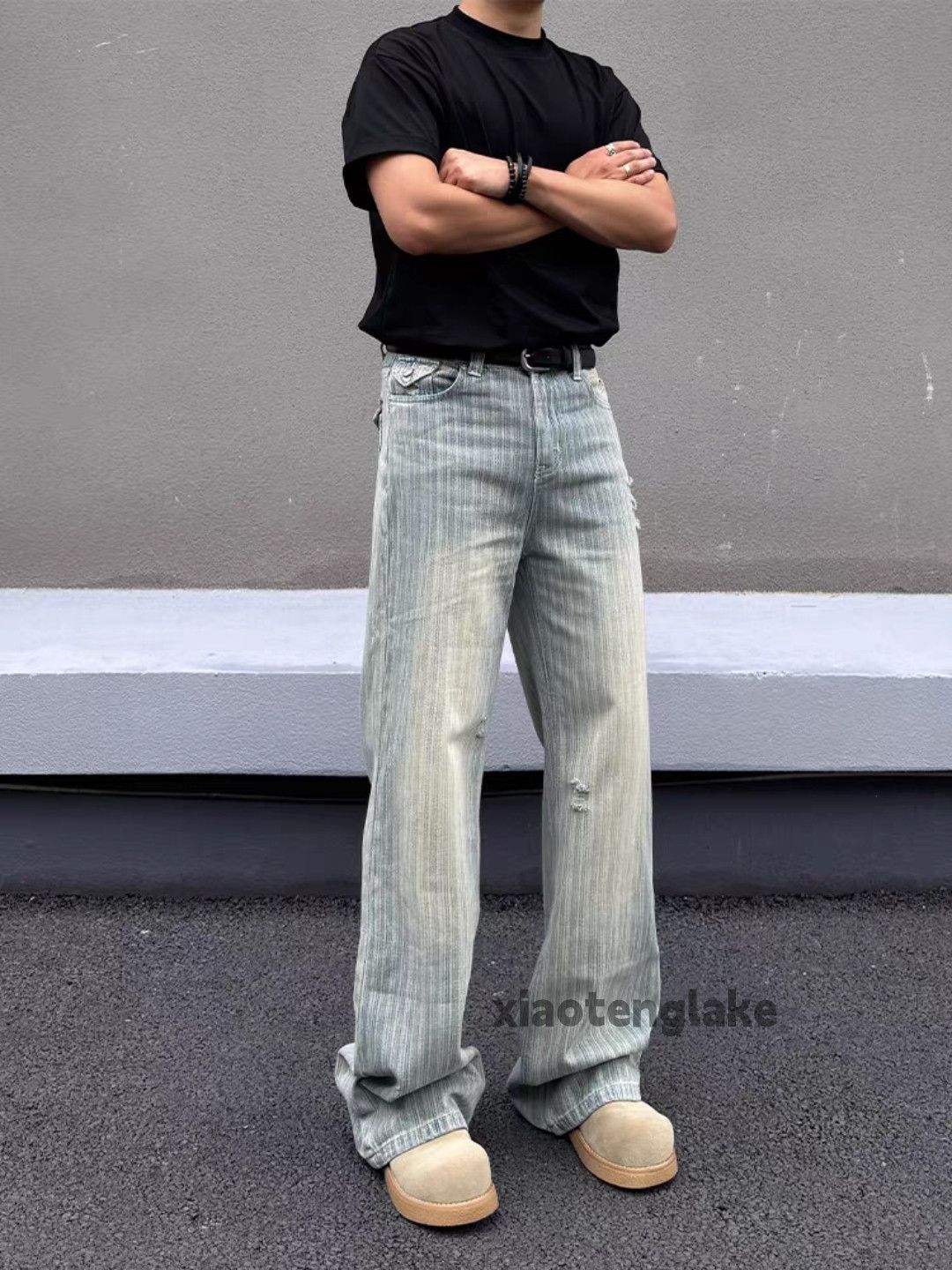 Jean Unisex utility loose baggy skate hiphop stain jeans Size US 30 / EU 46 - 4 Thumbnail