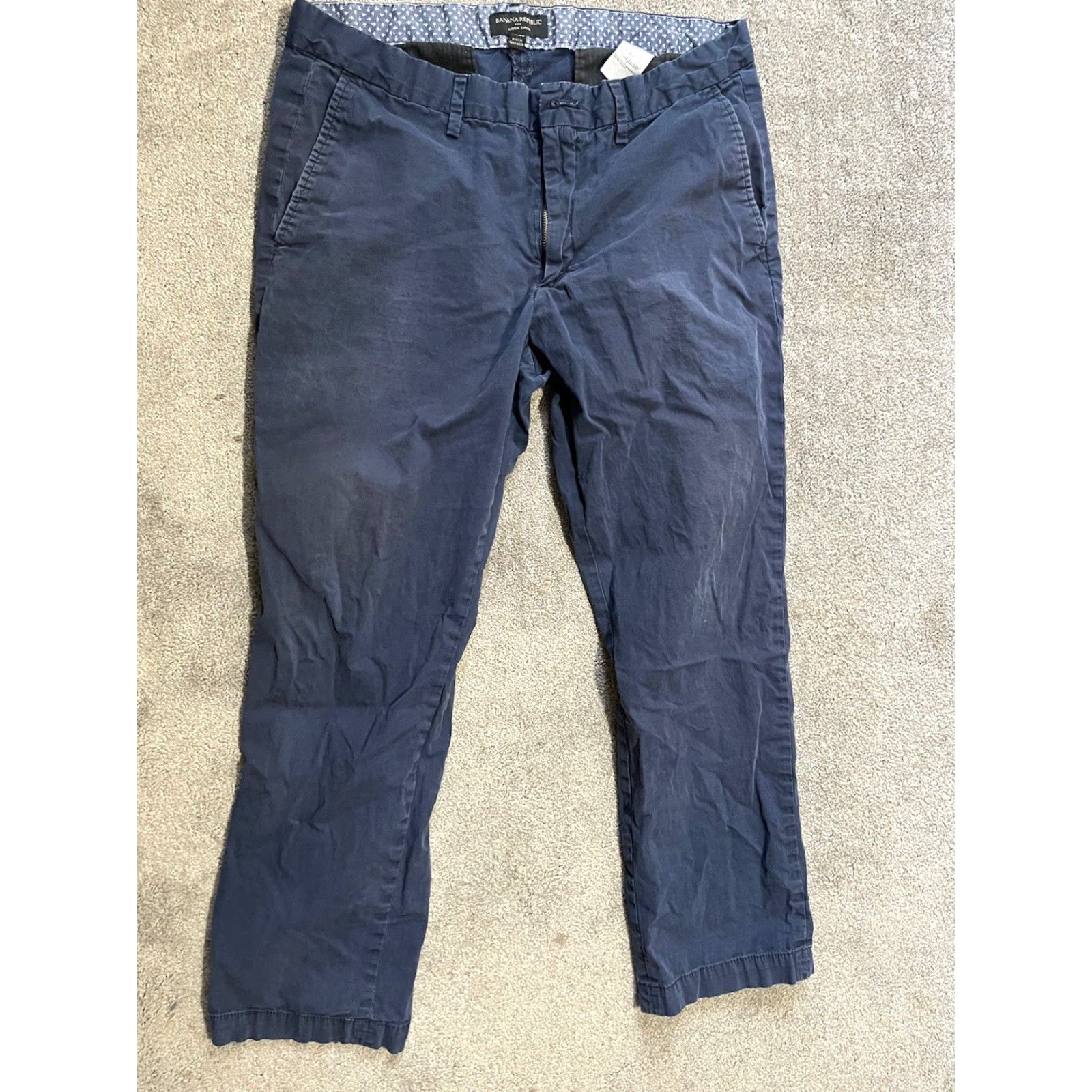 Banana Republic VINTAGE Banana Republic Aiden Chino Pants Mens 35x30 Blue Solid Cotton Blend Front Flat Regular Straight 35 in Inseam 30 in Pants Men Size US 35 - 3 Thumbnail