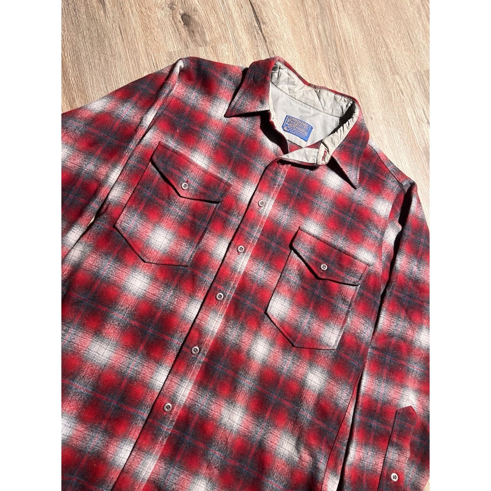 Pendleton Vintage 60s 70s Pendleton Board Shirt Red Shadow Plaid Wool Size US L / EU 52-54 / 3 - 1 Thumbnail