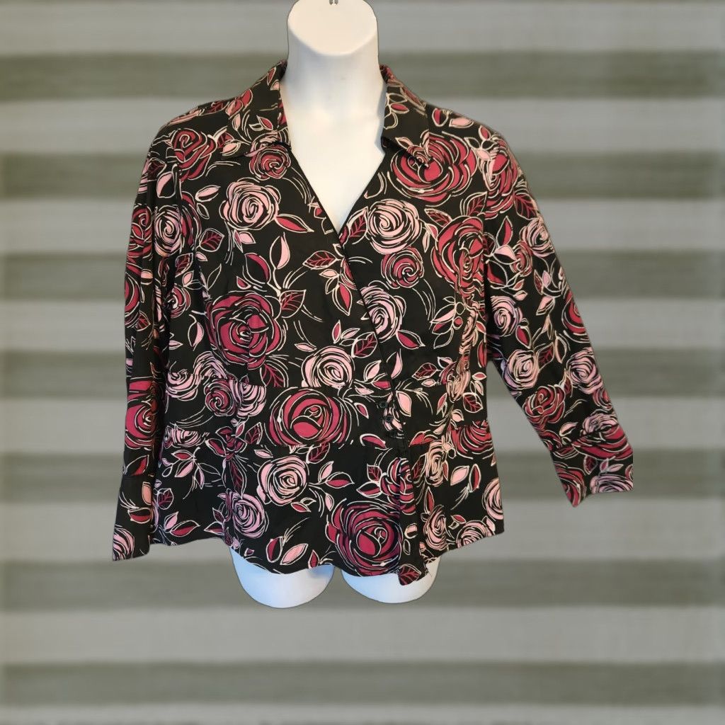 Vintage Lane Bryant Blouse Shirt 1X Plus Purple Floral Collared Long Sleeve Women's Blouse Shirt Size XL / US 12-14 / IT 48-50 - 1 Thumbnail