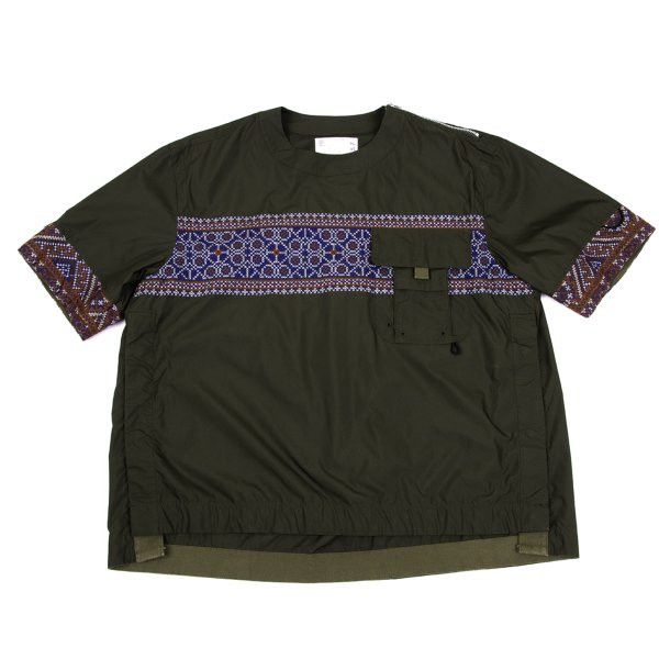 Sacai 22ss Khaki Embroidered Oversized T-Shirt Size 1 in Green, Men's