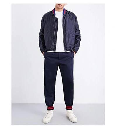 Gucci bee-patterned shell bomber jacket in navy