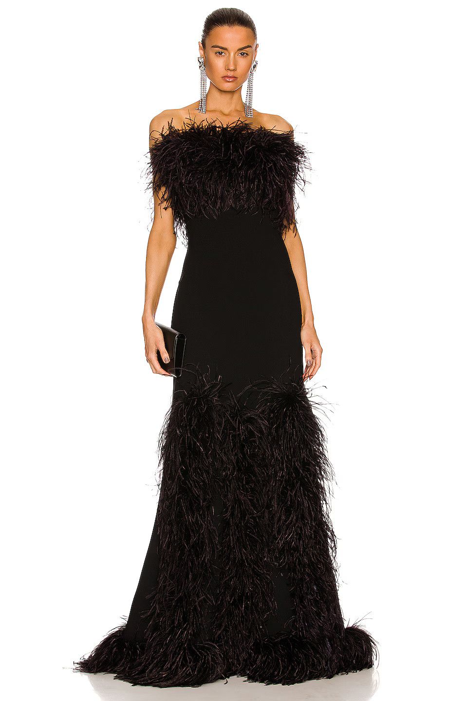 Saint Laurent Paris o1bcso1str1125 Long Feather Dress In Sable in Black Size XS / US 0-2 / IT 36-38 - 1 Thumbnail