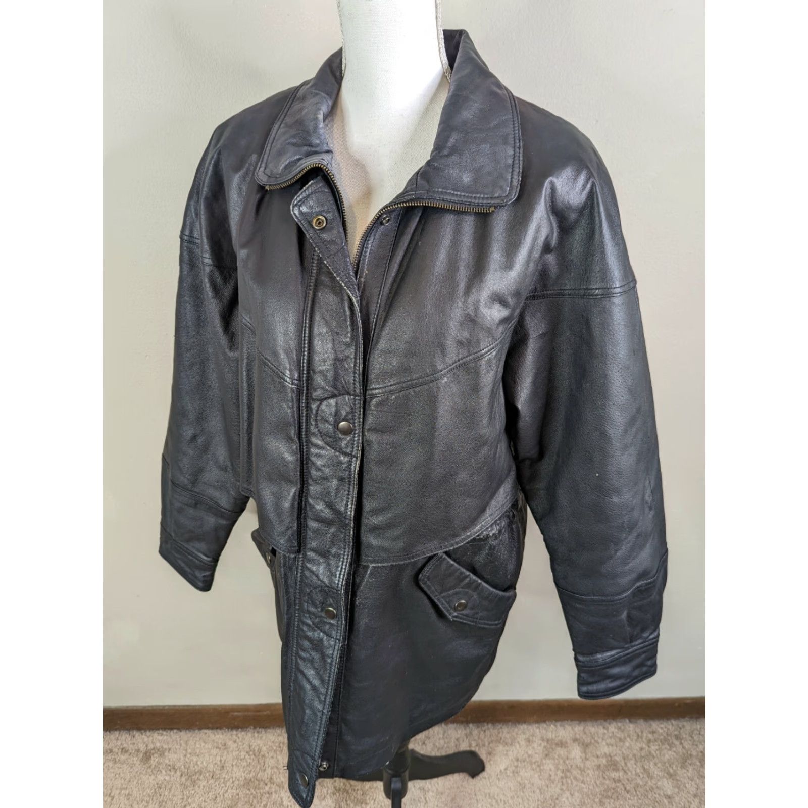 Vintage VINTAGE 80s Liz Baker Leather Coat Jacket Womens M Black Oversized Relaxed Car Coat Size M / US 6-8 / IT 42-44 - 5 Thumbnail