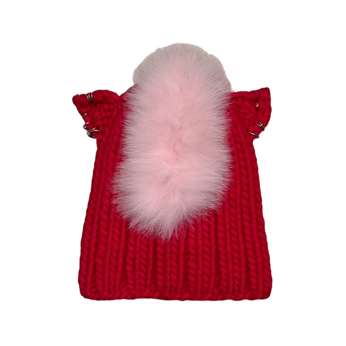 image of Eugena Kim Pierced Cat Ear Fur Mohawk Beanie in Red, Men's