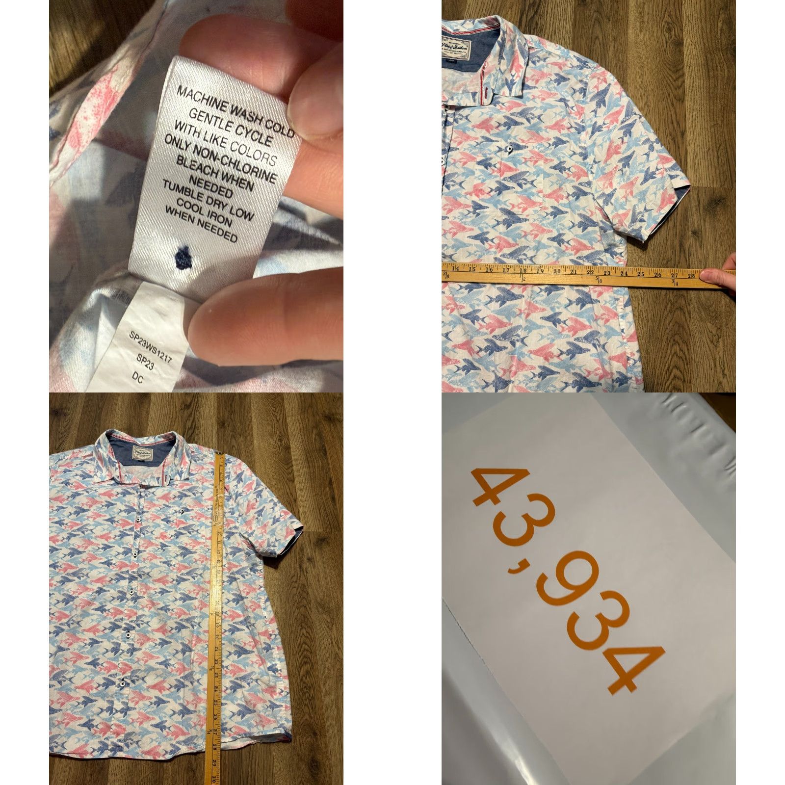 Flag & Anthem VINTAGE Flag & Anthem Shirt (Men's) XXL White Pink Blue Short Sleeve Button Up Shirt Size US XXL / EU 58 / 5 - 8 Thumbnail