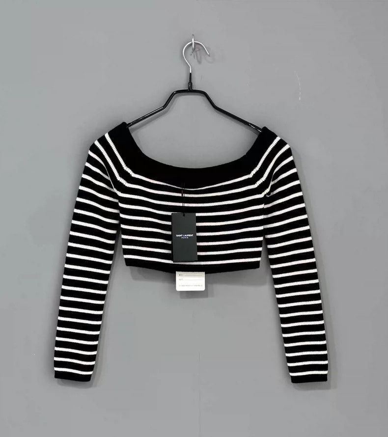 Saint Laurent Paris Saint Laurent Paris Striped one-neck off-the-shoulder knit Size S / US 4 / IT 40 - 1 Thumbnail