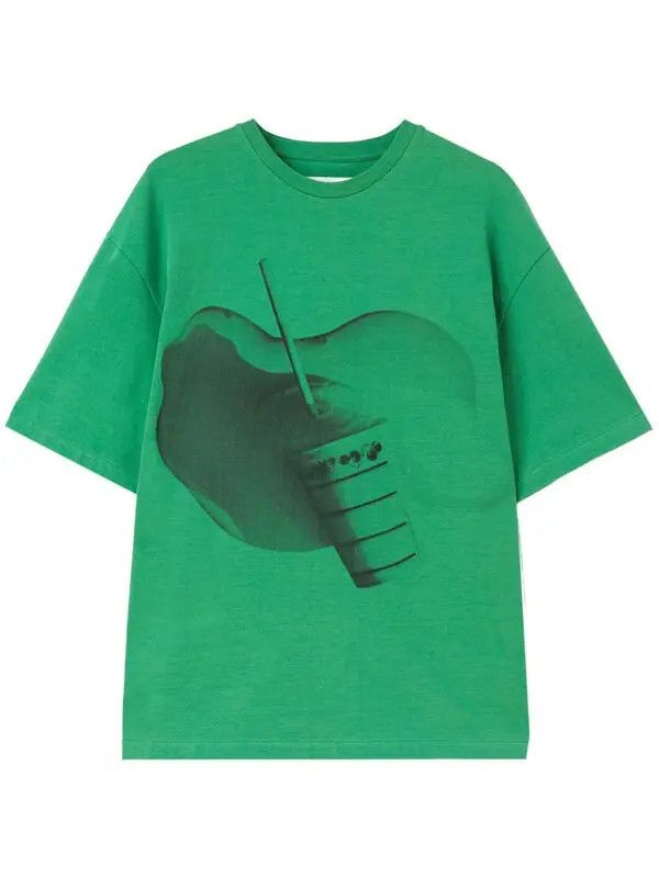 Jil Sander o1w1db10825 Print Cotton T-Shirt in Green Size US L / EU 52-54 / 3 - 1 Thumbnail
