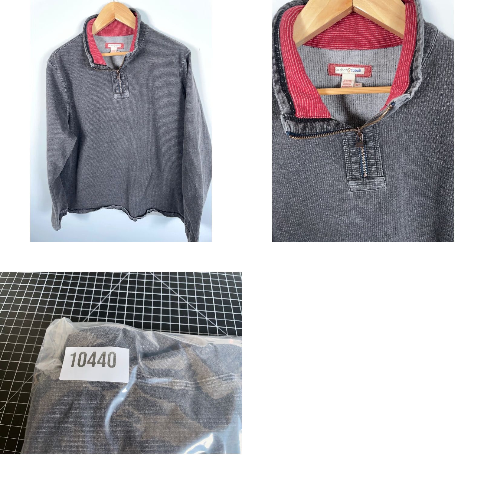 Carbon2Cobalt Carbon 2 Cobalt 1/4 Zip Sweater Men's XL Tall Dark Gray Garment Dyed Waffle Knit Size US XL / EU 56 / 4 - 9 Thumbnail